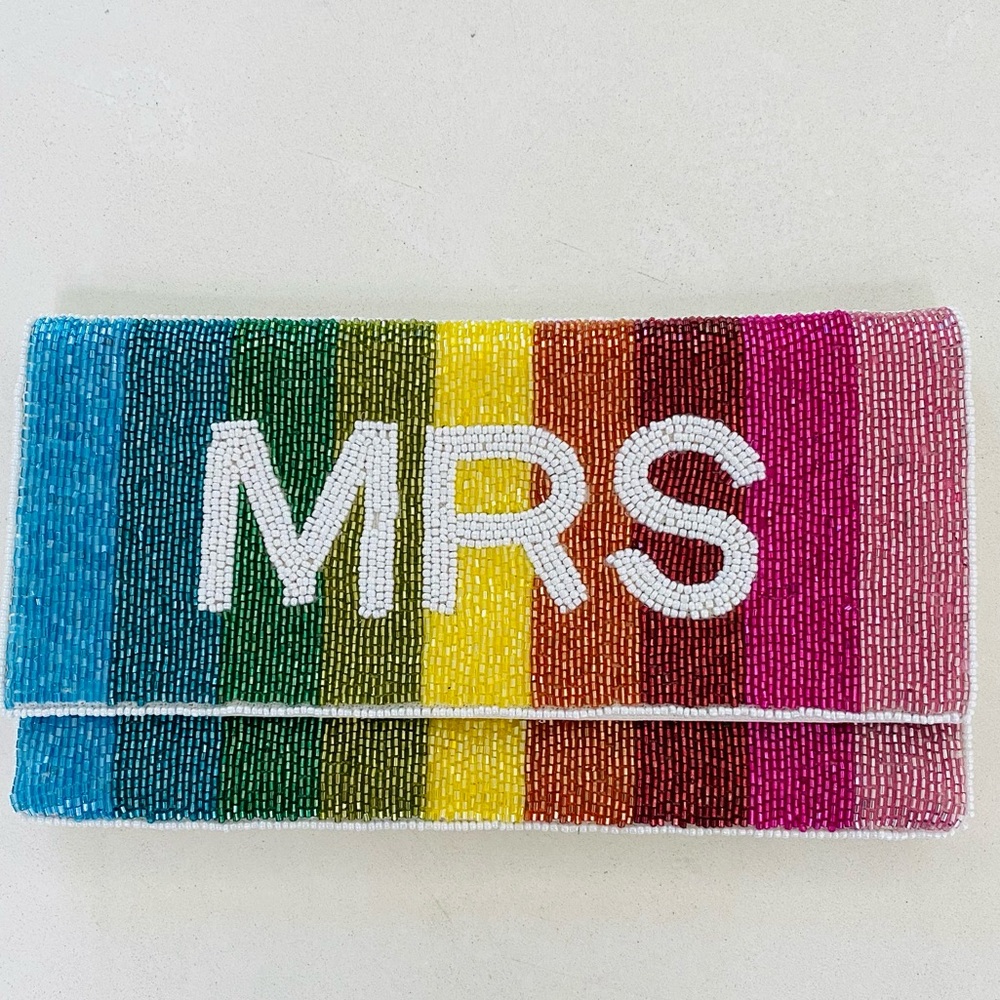 Francesca’s Twine and Love Mrs Rainbow Beaded Bridal Wedding Clutch